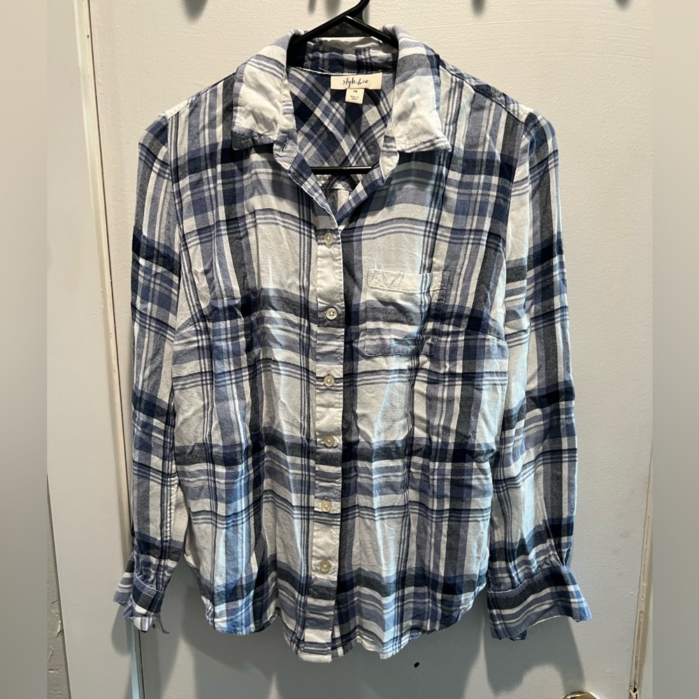 Style &co blue, and white button-down